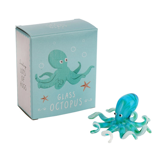 Blue and green glass octopus figurine with gift box