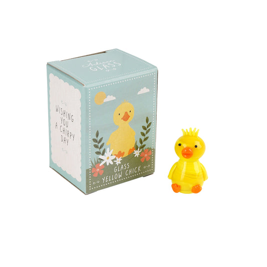 Yellow chick glass figurine with matching gift box