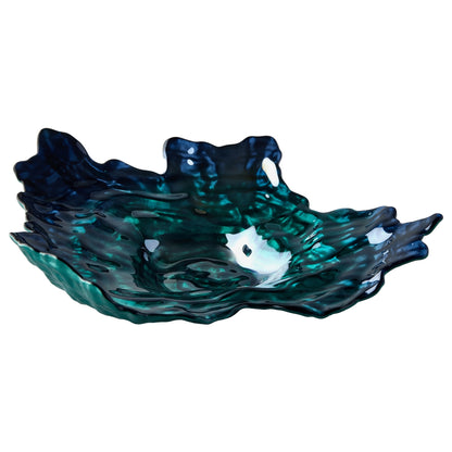 Decorative oyster shaped bowl with pearlescent turquoise and blue colours side
