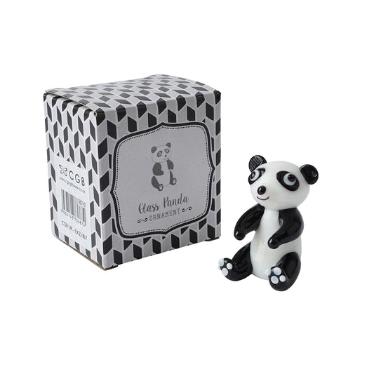 A glass black and white sitting panda charm