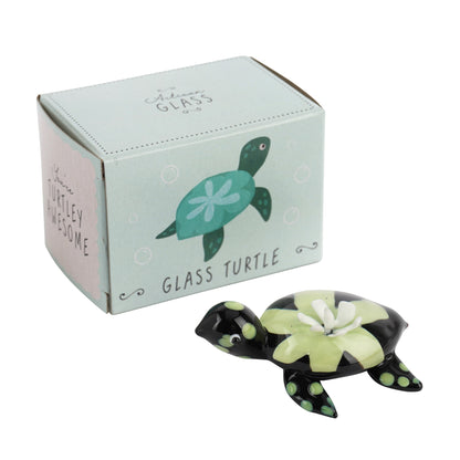 Glass turtle ornament with flower shell and box