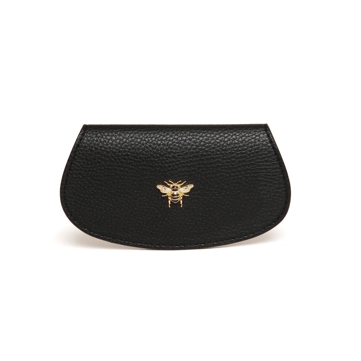 Faux leather black coloured glasses case with gold honey bee charm