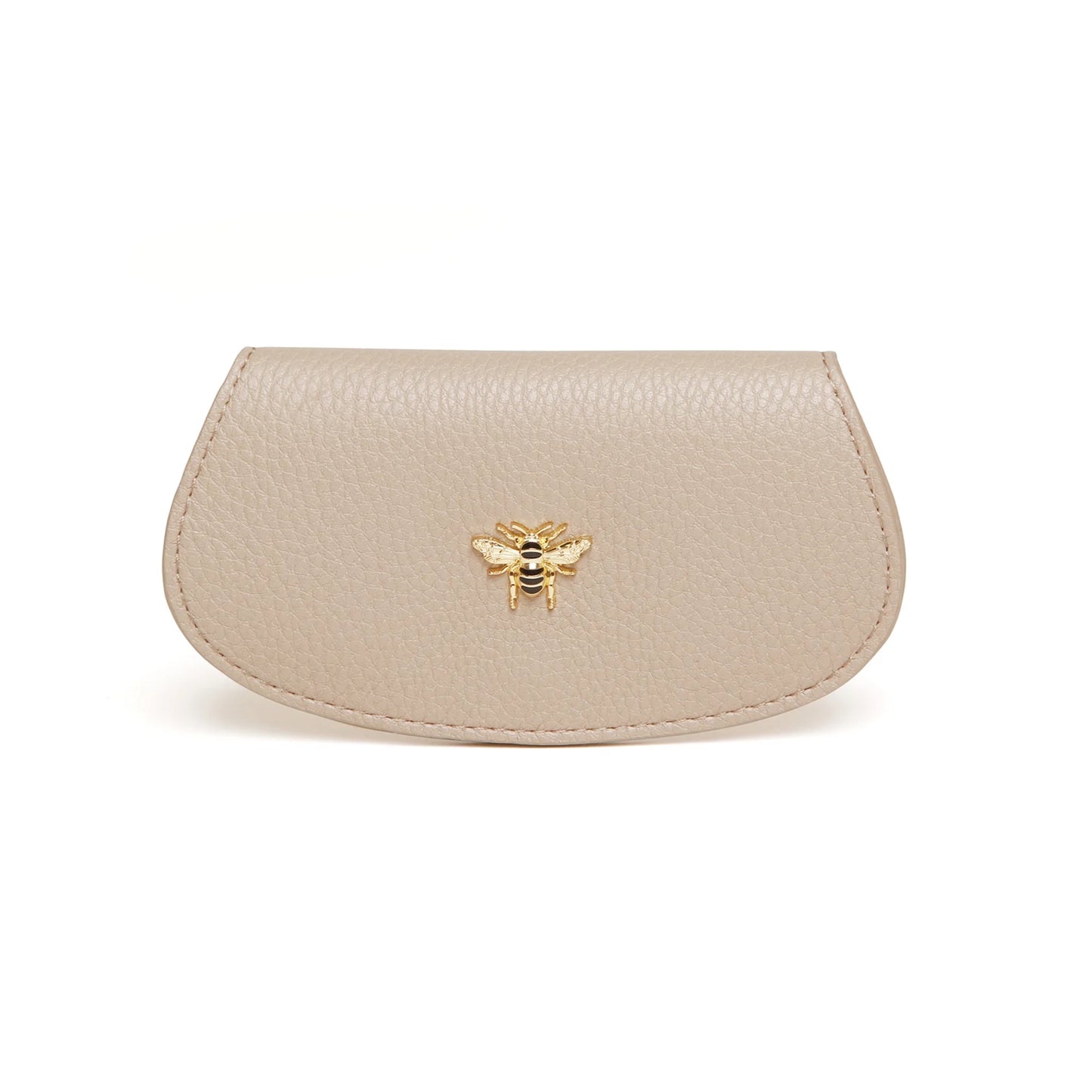 Faux leather stone coloured glasses case with gold honey bee charm