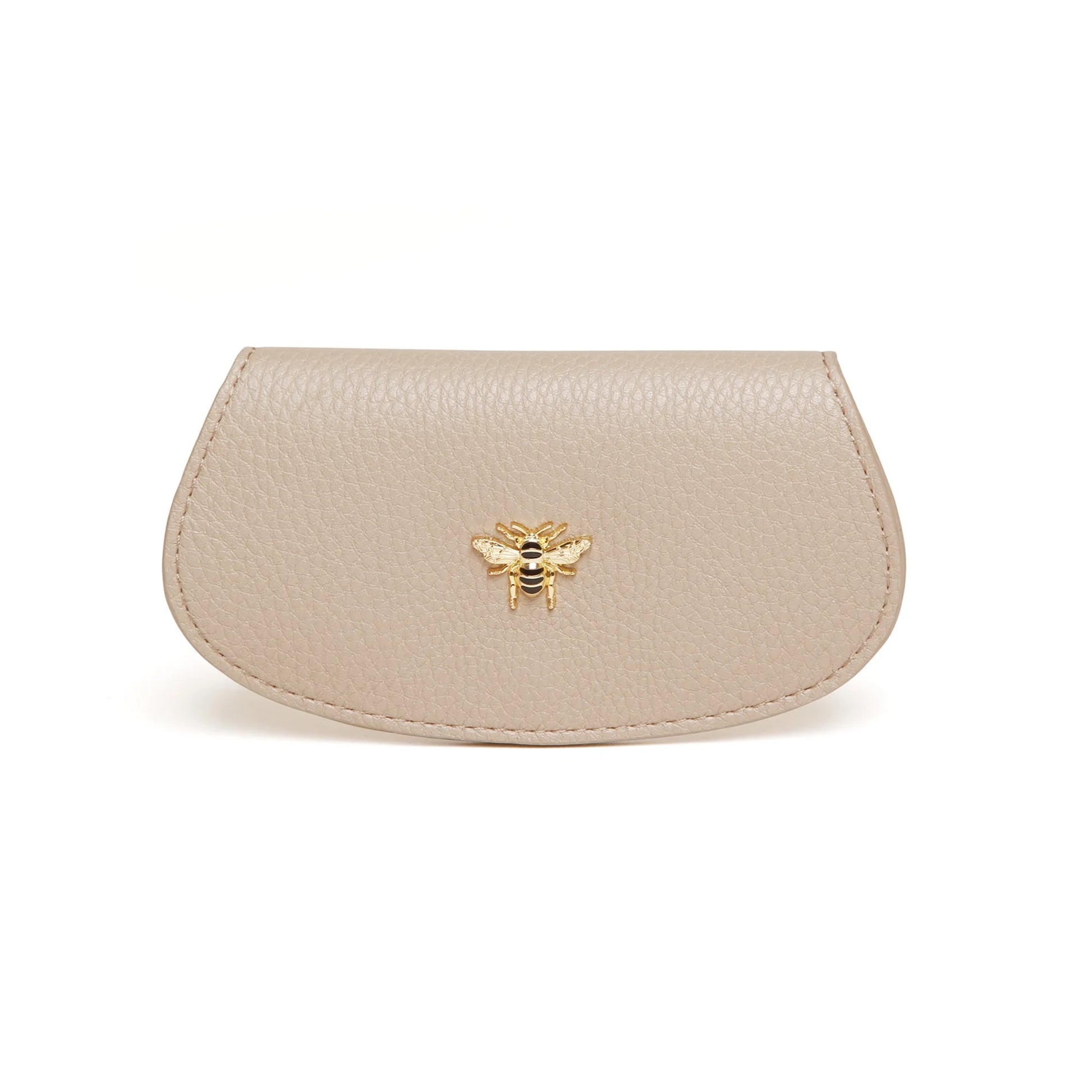 Faux leather stone coloured glasses case with gold honey bee charm