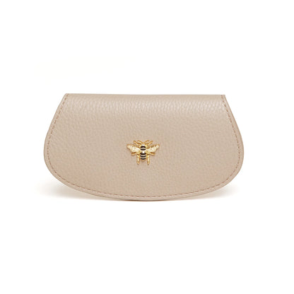 Faux leather stone coloured glasses case with gold honey bee charm