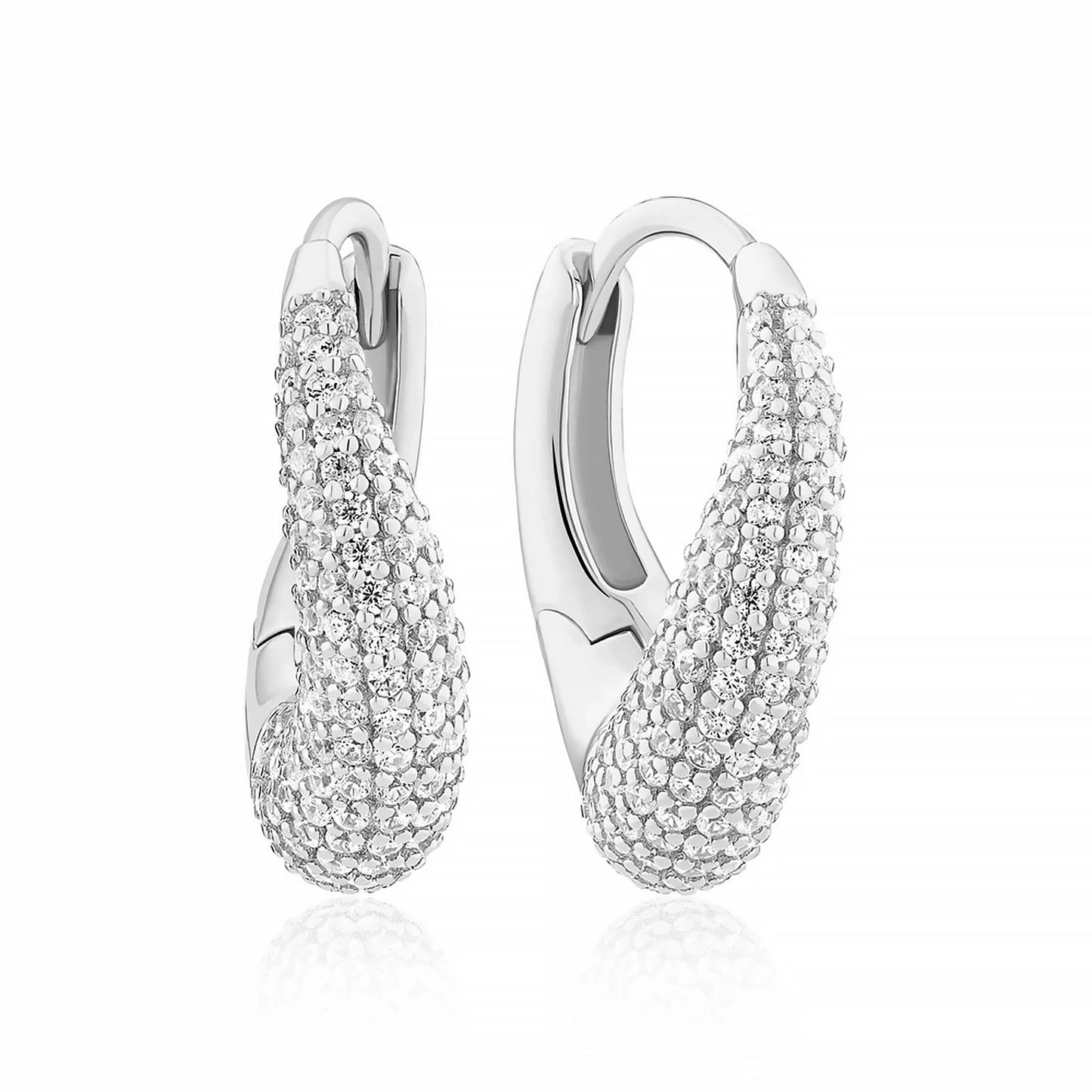 A pair of silver chunky wave hoop earrings with CZ stones