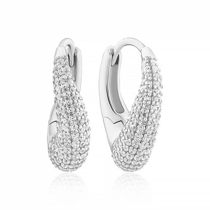 A pair of silver chunky wave hoop earrings with CZ stones