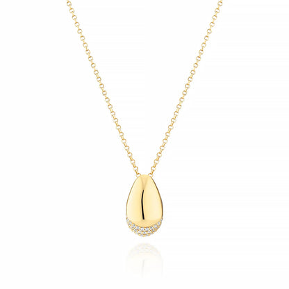A curved gold pendant with bevel in the centre and CZ stones at the base
