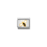 A Nomination link charm featuring a little gold bee with black and white enamelling