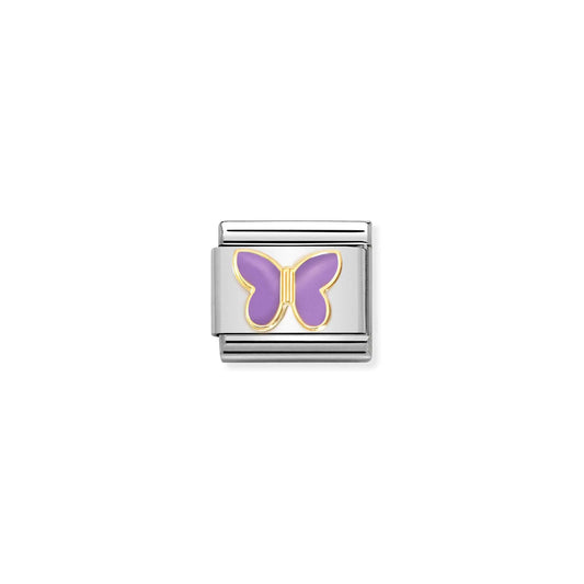 A Nomination charm link featuring a gold butterfly with purple enamel wings