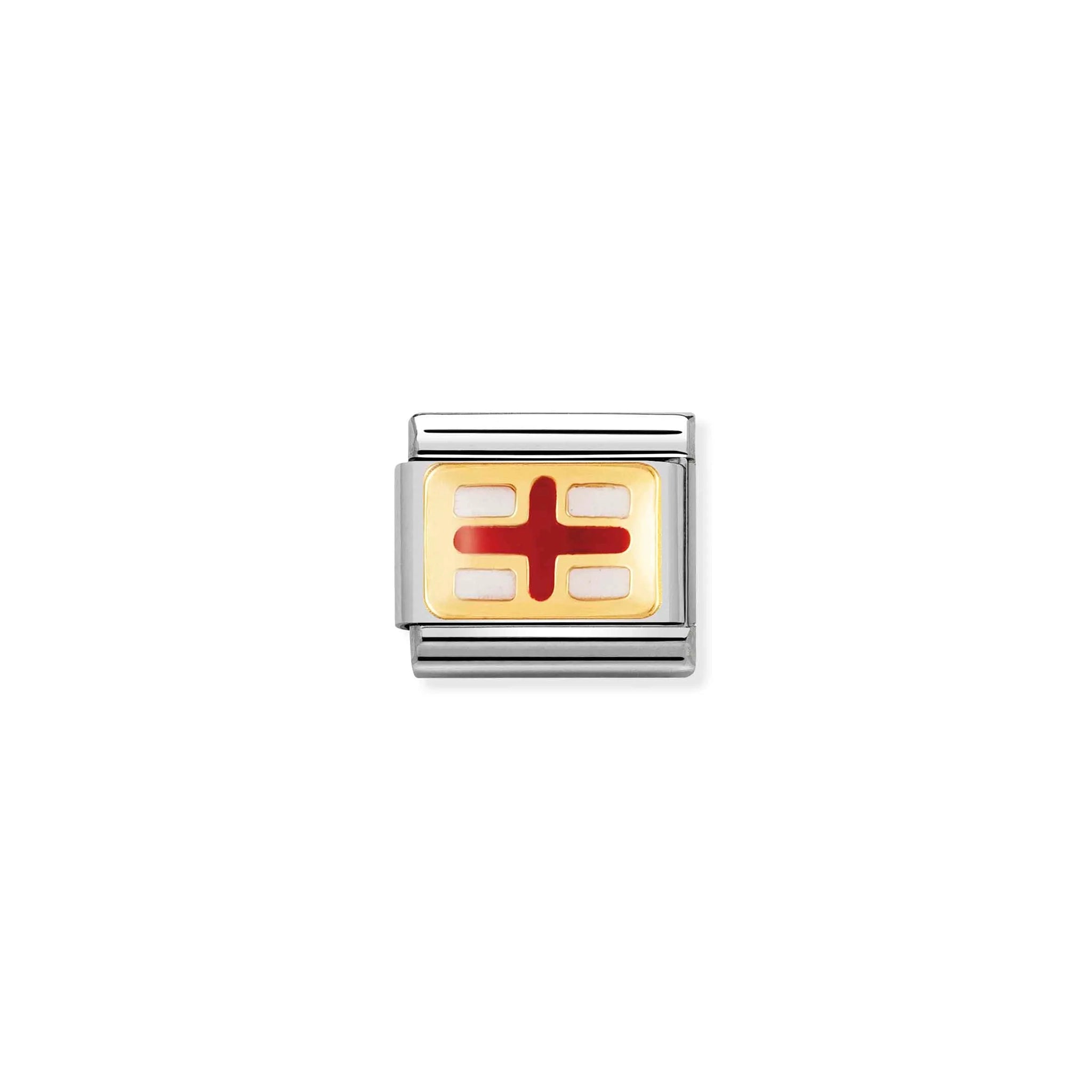 A Nomination charm link in gold featuring the England flag with  white and red enamel