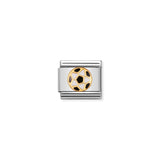 A Nomination charm link featuring a gold football in black and white enamel
