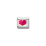 A Nomination charm link featuring a gold heart with bright pink enamel