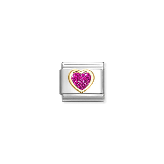 A Nomination charm link featuring a gold heart with pink glitter