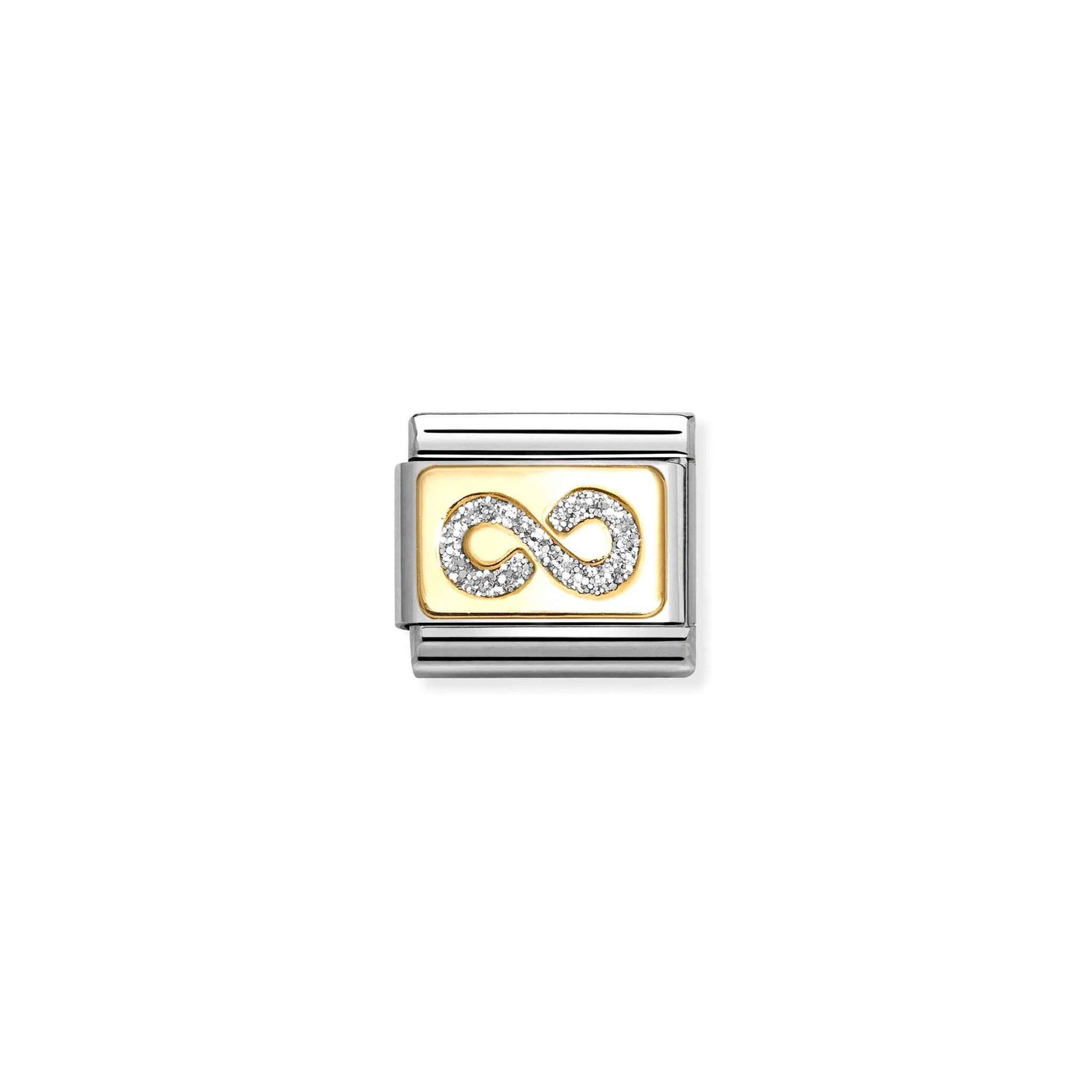 A Nomination charm link with gold plaque and silver glitter infinity symbol
