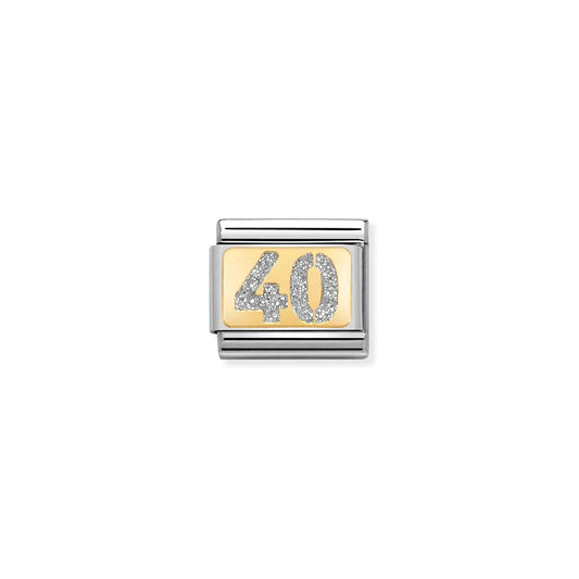 A Nomination charm link featuring a silver glitter number 40