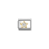 Nomination charm link featuring a gold star with silver glitter