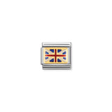 A Nomination charm link featuring the Great Britain flag with enamel