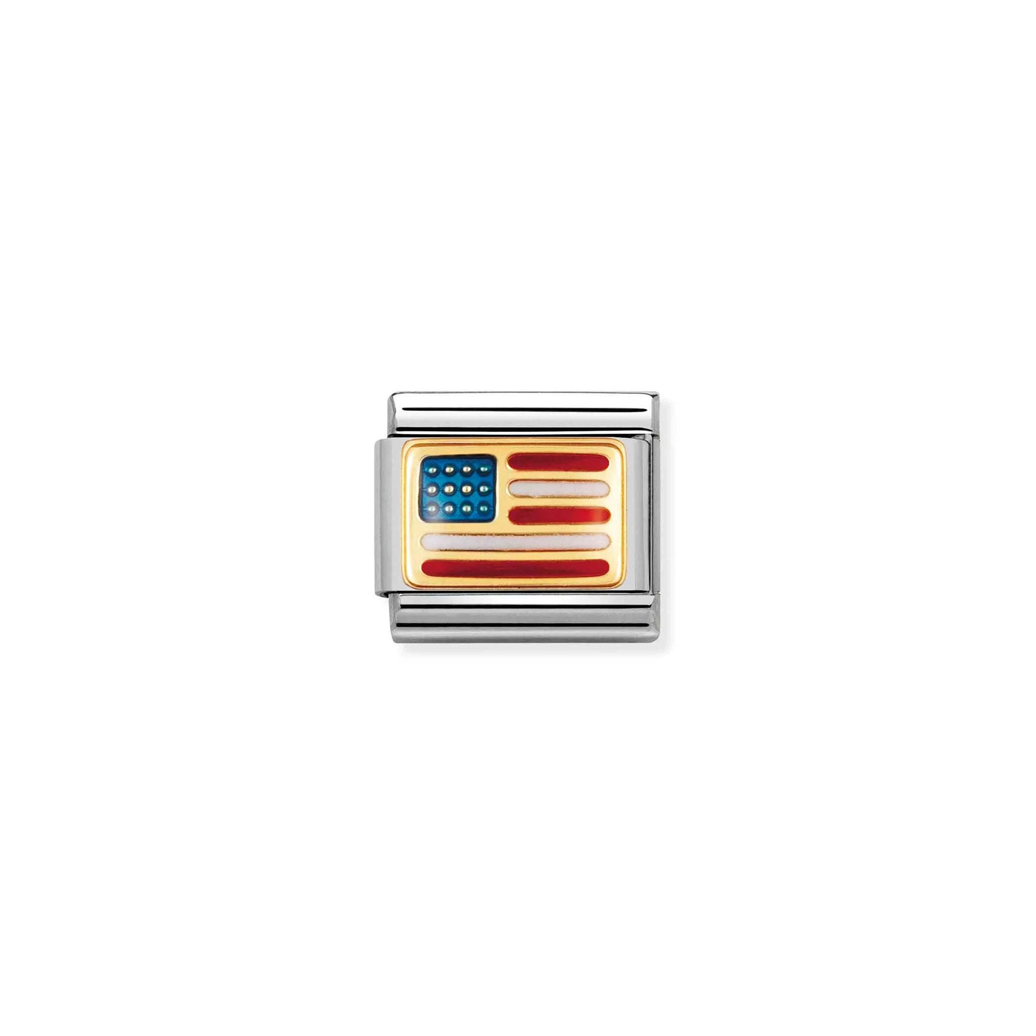 Nomination charm link featuring a gold plaque with enamel USA flag