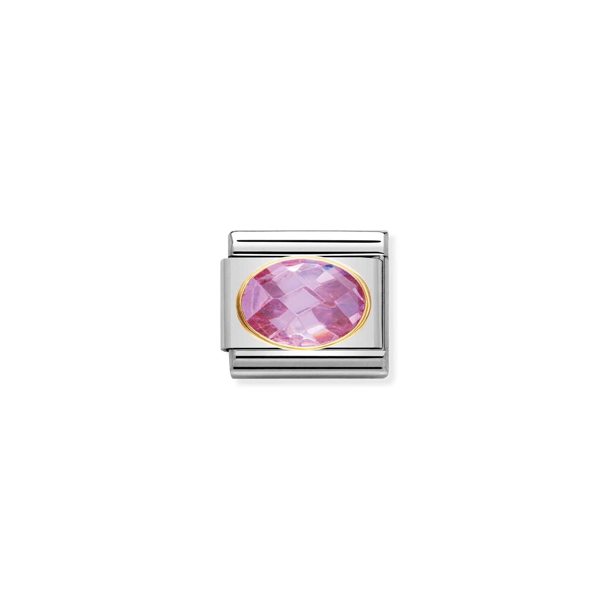 Nomination charm link faceted pink oval cubic zirconia stone with gold surround