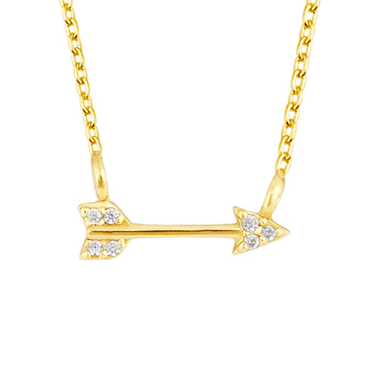 A gold arrow necklace with CZ stones