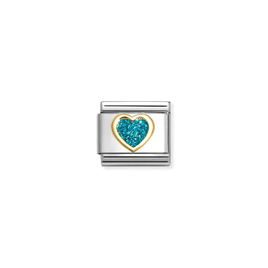 A Nomination Italy charm with gold heart and light blue glitter