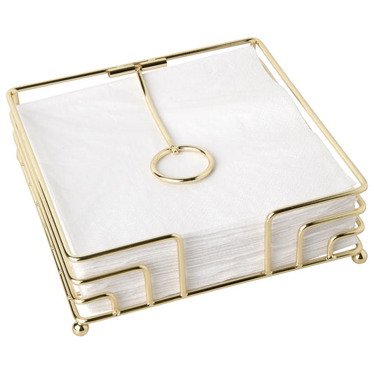 A gold wire frame napkin holder 