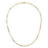 A gold chain necklace with long oval shaped links