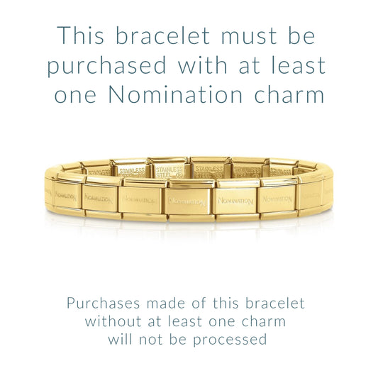 A gold coloured Nomination Italy starter bracelet with purchase notice