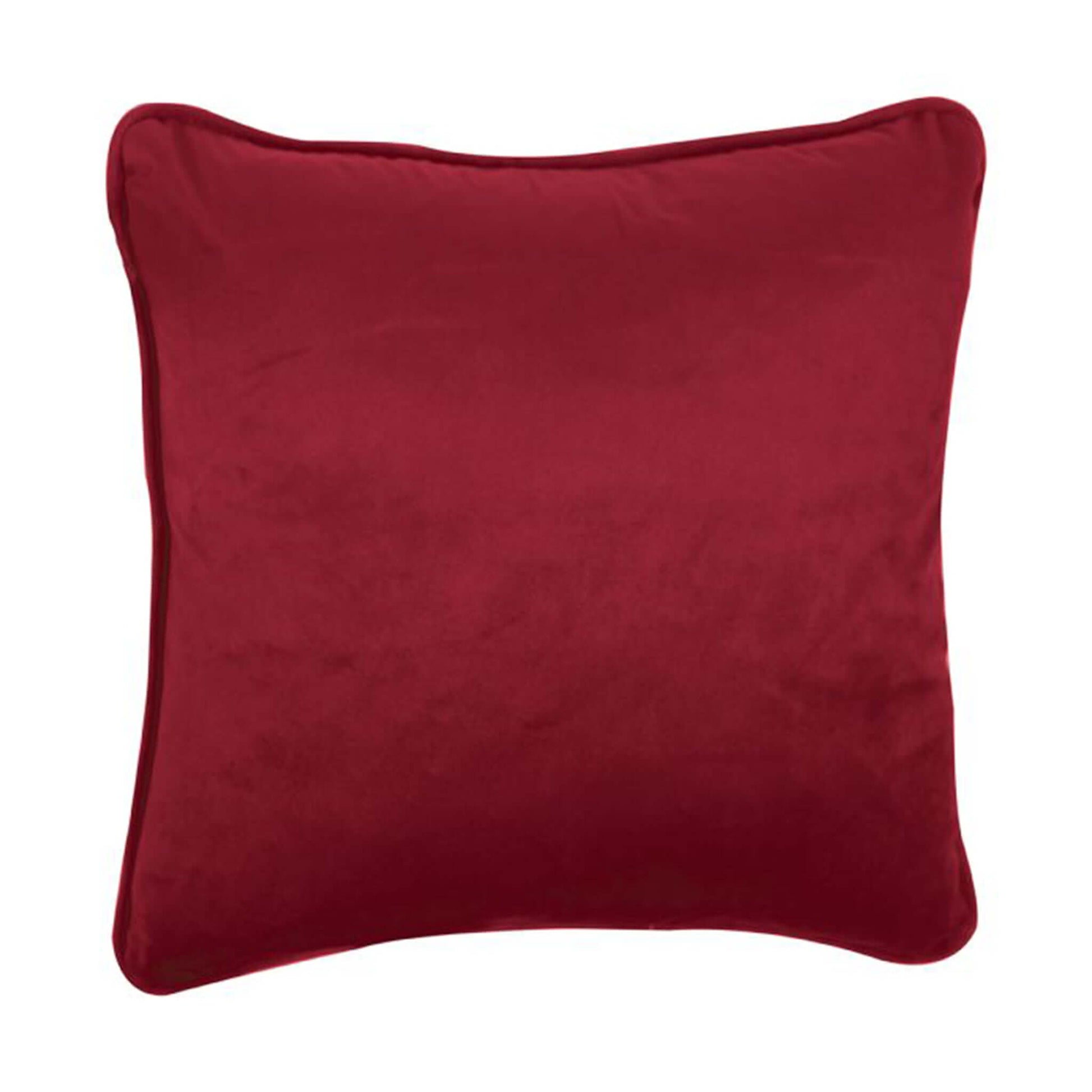 Back of red faux suede cushion 