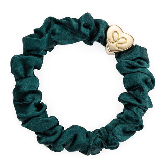 Chive green hair scrunchie with gold heart charm