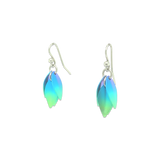 Titanium drop flower shaped earrings with green and blue ombre