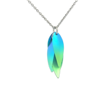 A titanium drop flower shaped pendant with green and blue ombre