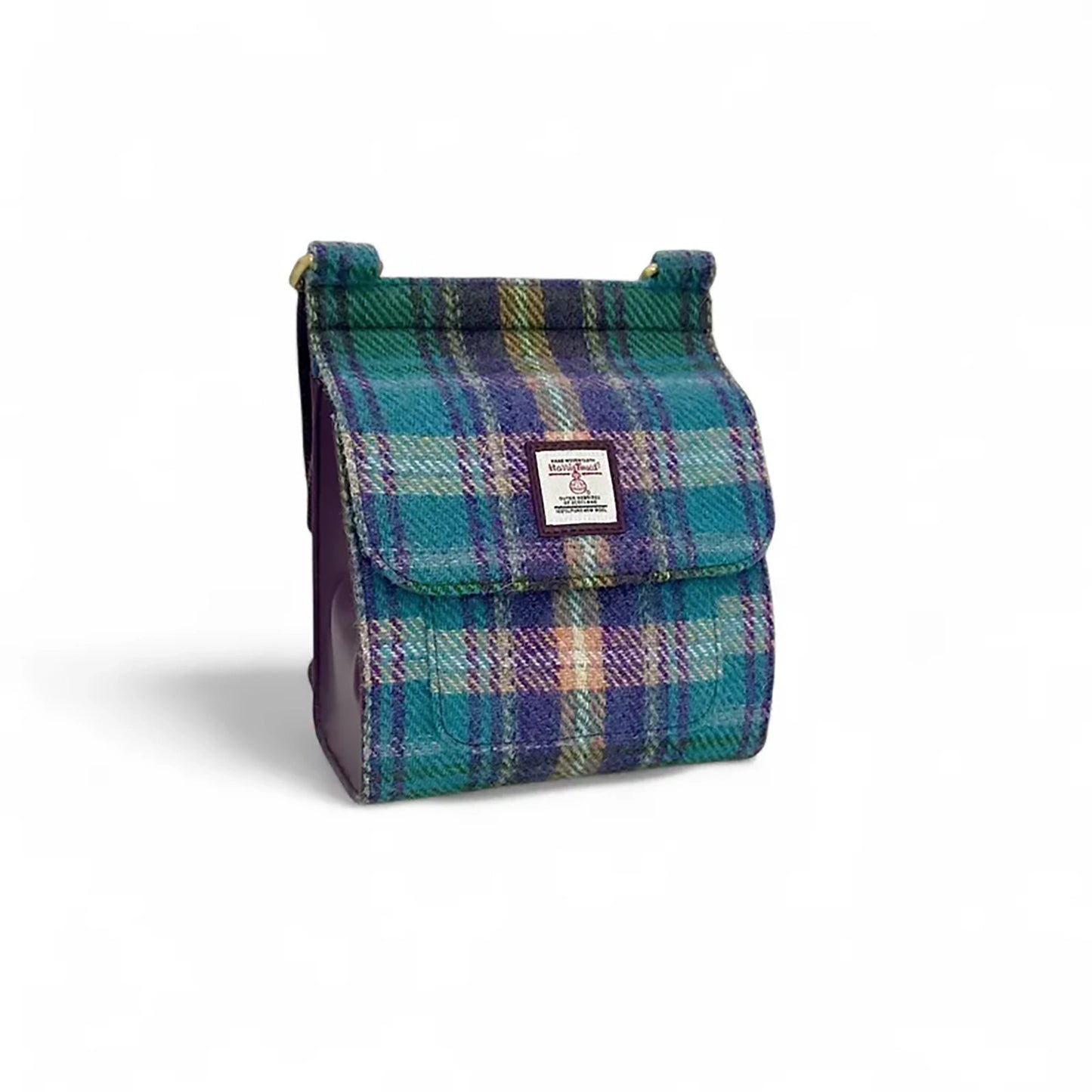Harris Tweed Medium Satchel | Green & Purple Plaid