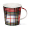 Red, green, yellow, blue tartan patterned white mug