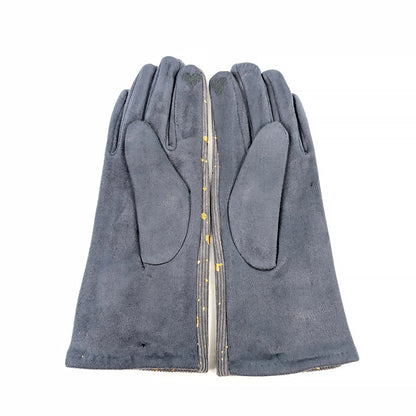 Grey faux suede gloves with heart embroidered touch screen finger detail