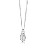 Polished silver groatie buckie shell pendant on silver chain