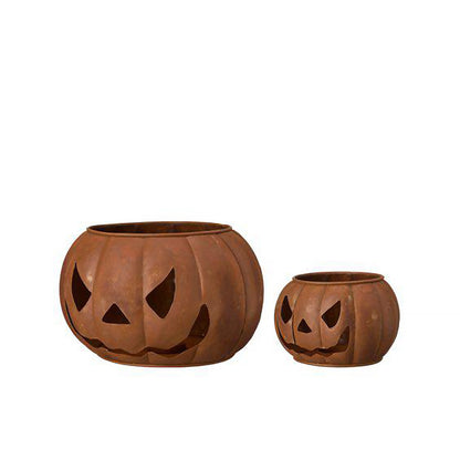Rust coloured iron pumpkin jack'o'lantern lanterns