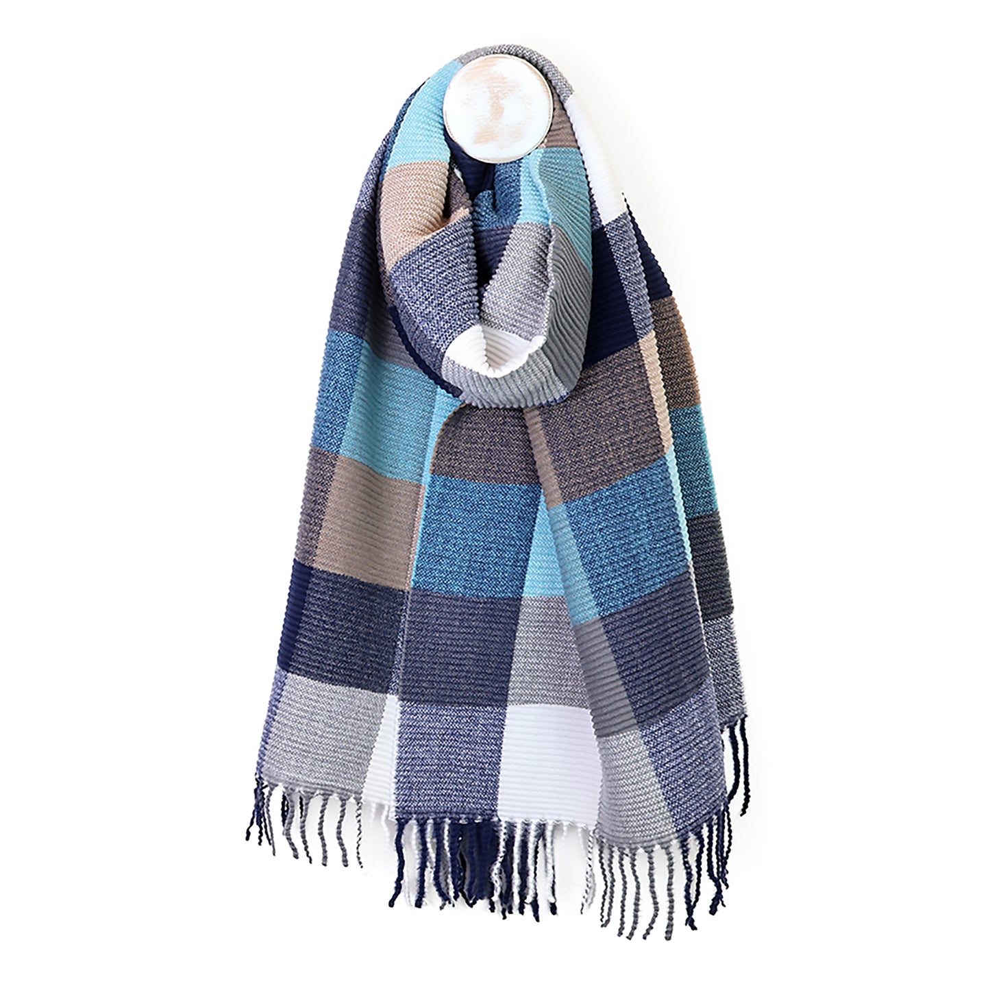 Harriet Pleated Block Scarf | Navy & Taupe
