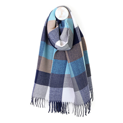Harriet Pleated Block Scarf | Navy & Taupe