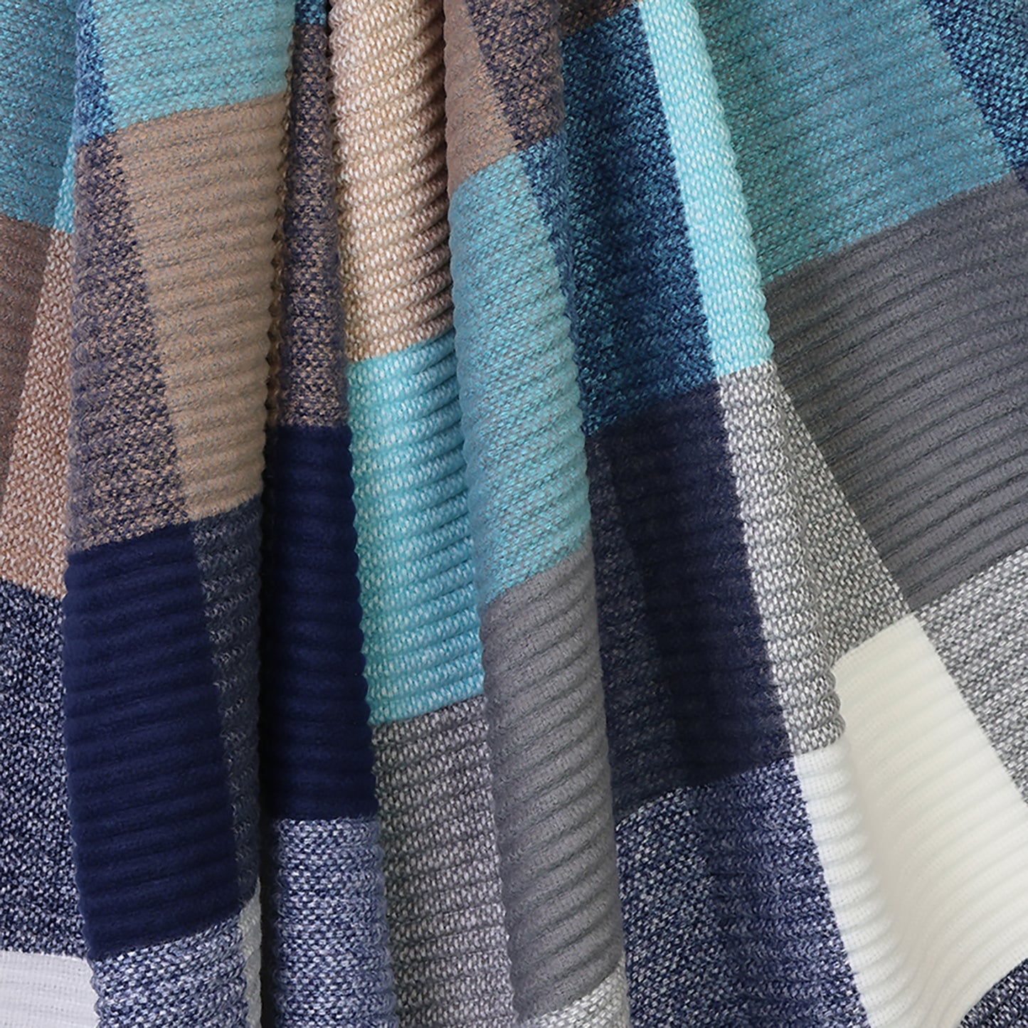 Harriet Pleated Block Scarf | Navy & Taupe