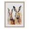 A wall art print of two hares in a neutral palette and wood effect frame 