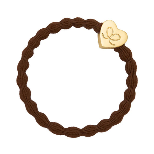 Hazel brown coloured bubble shaped hair tie with gold heart charm