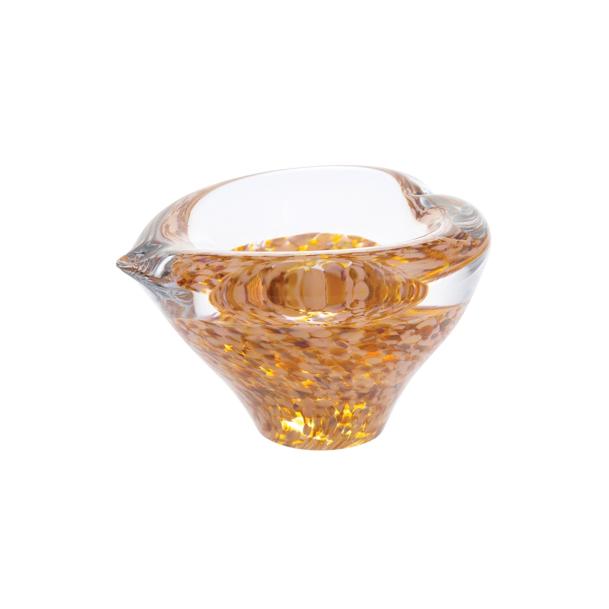 Glass paperweight heart shaped bowl with glittery gold inclusions