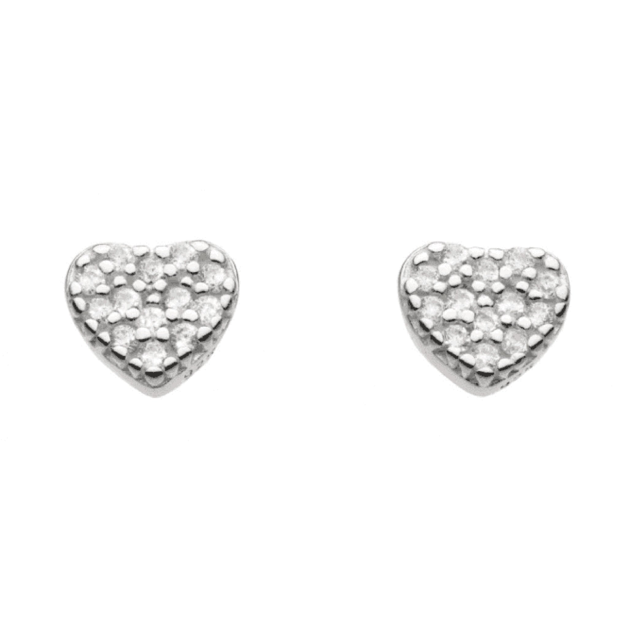 A pair of CZ set silver heart stud earrings