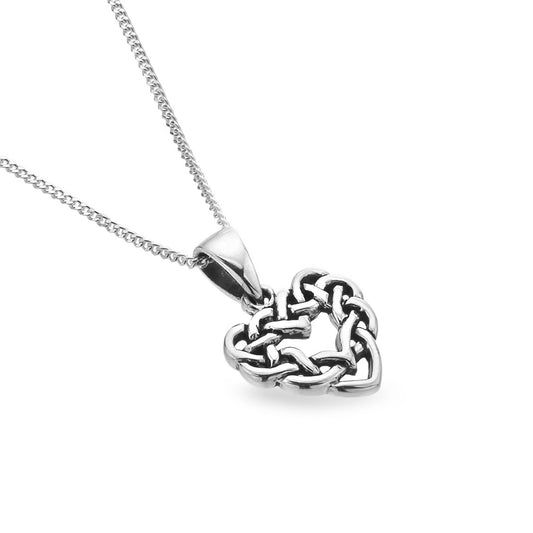 Silver Celtic knot open heart pendant on a silver chain