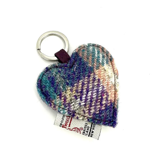 Harris Tweed Heart Keyring | Green & Purple Check