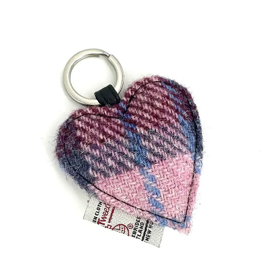 Harris Tweed Heart Keyring | Pastel Pink Check