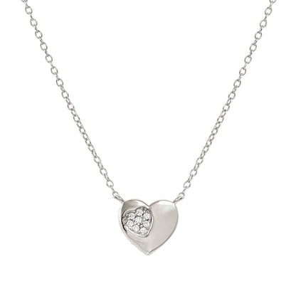 Silver necklace with heart pendant set with pave CZ stones in a heart shape
