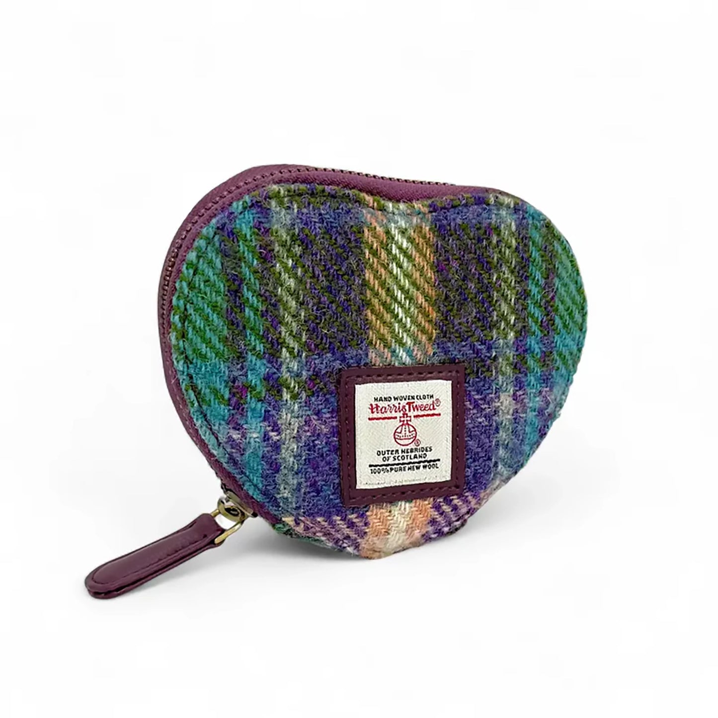 Harris Tweed Heart Purse | Green & Purple Plaid